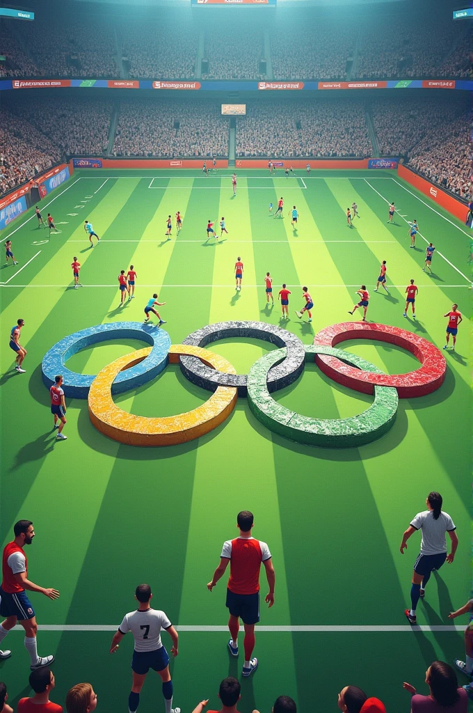 Big Logo Olympic in ground, Many Players Around Logo,