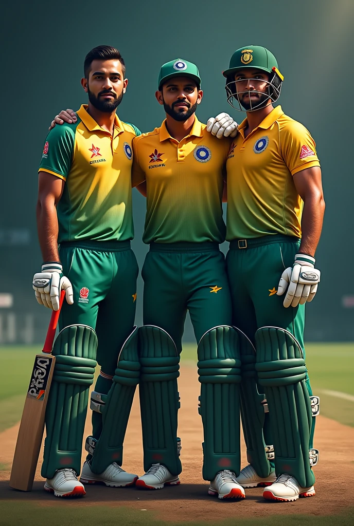 Ab de Villiers with Babar Azam and Virat Kohli having hand on eachothers shoulder
