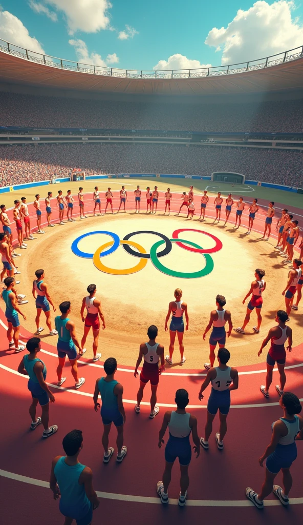 Big Logo Olympic in ground, Many Players Around Logo, 