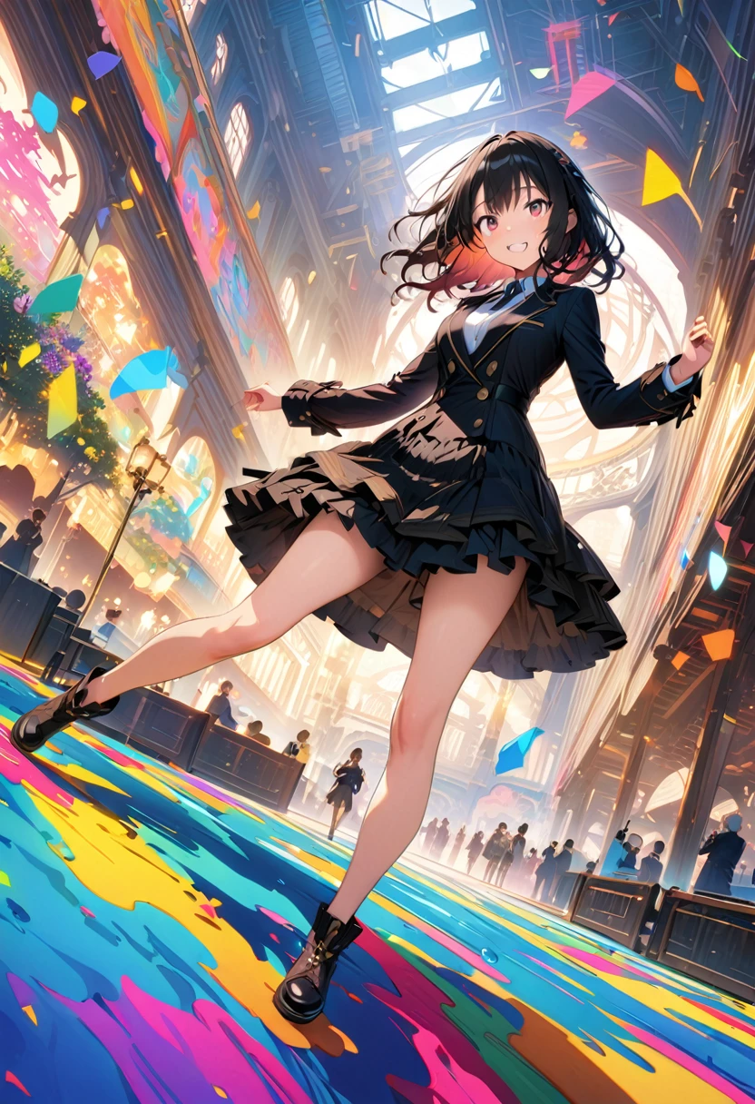 (masterpiece, Highest quality, Official Art:1.2), (colorful), Looking at the audience, One Girl, alone, White Background, floating colorful water, Ultra-fine illustrations, highly detailed, Dynamic Angle, beautiful detailed, 8k, break smiling amidst the colorful scenes, (Highest quality, masterpiece, High resolution, detailed), Anime Style, (Shining Eyes, detailed美しい顔), break,Dynamic Angle