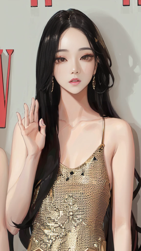 a close up of a woman with long black hair and a gold dress, jisoo of blackpink, jisoo from blackpink, kim doyoung, lee ji - eun, lee ji-eun, jossi of blackpink, portrait of jossi of blackpink, park ji-min, jaeyeon nam, portrait jisoo blackpink, blackpink jennie, hwang se - on, heonhwa choe
