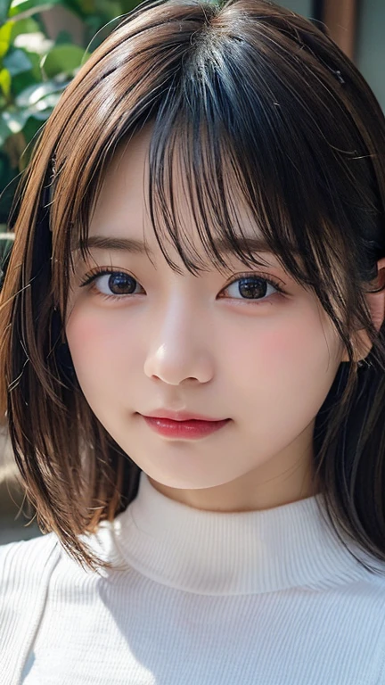 high quality、Generate high resolution images。She is young々Successfully、With a cute appearance、Has a fresh and natural look。Here are the specific details::
1. **Face shape**: (Oval face with a slightly pointed chin:1.3)。
2. **eye**: (大きいアーモンド形のeye:1.4、double eyelid。eyeの色はダークブラウン:1.5、There is a vibrant glow)。
3. **Eyebrow**: 自然なアーチを描いたEyebrowで、It is well maintained though、Not too thin。
4. **nose**: small、やや上向きのnose。
5. **mouth**: Natural pink plump lips。She has a gentle smile。
6. **Skin color**: Has a healthy glow、Brighter, smoother skin。
7. **hair**: long、(ストレートな黒hairで、Has a slight sheen)。hair型はソフトなウェーブかストレートのままにすることが多い。
8. **make**: ミニマルでナチュラルなmake。A lightweight foundation to even out skin tone、A touch of blush on the cheeks、eyeを引き立てるための控えめなアイライナーとナチュラルなマスカラ。Lips lightly tinted in pink or peach。
9. **accessories**: smallて繊細なイヤリングやシンプルなネックレスを時々wear。
10. **expression**: Friendly、フレンドリーなexpression。軽い微笑みや遊び心のあるexpressionが特徴。
To focus on her face、Shoot in a bright environment、The background should be neutral or soft and blurred。