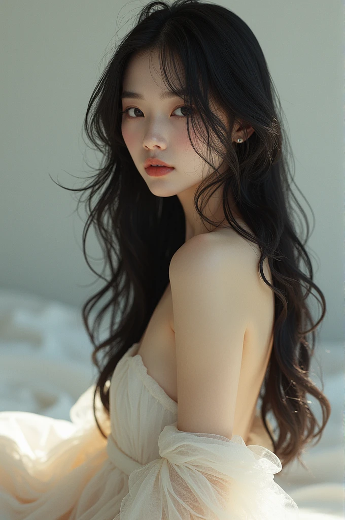 Beautiful black haired Japanese woman completely naked