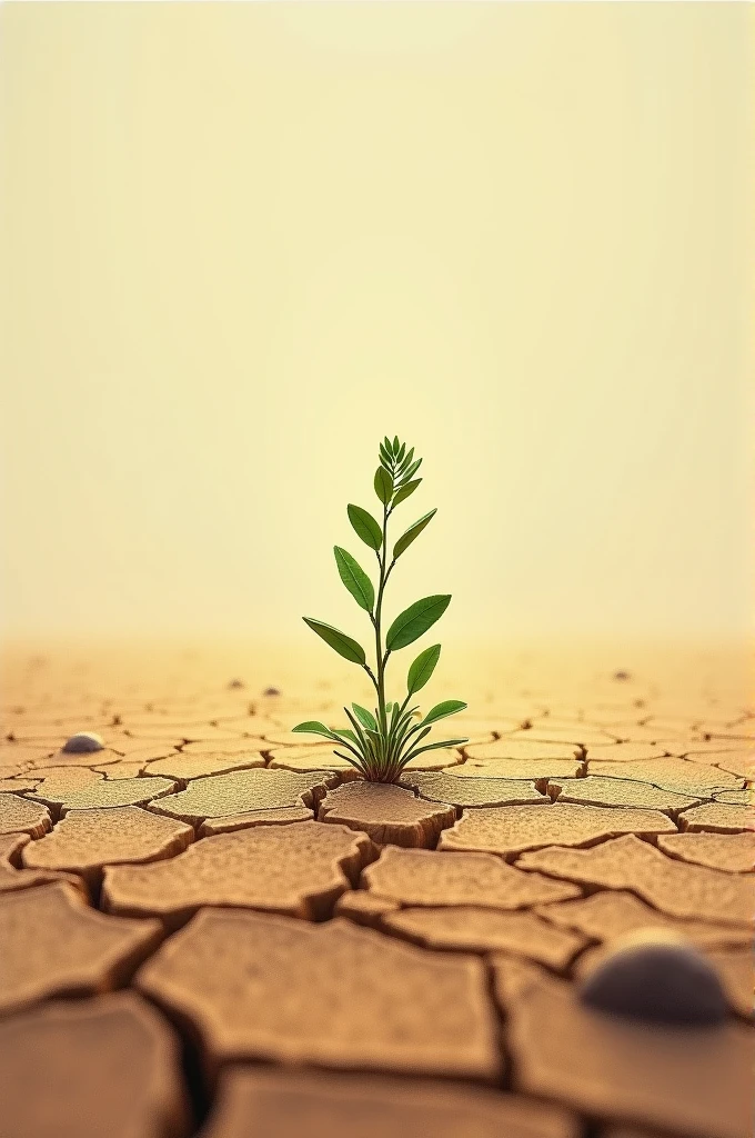 Very dry land with one small plant