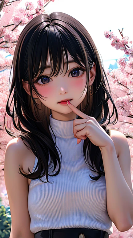 high quality、Generate high resolution images。She is young々Successfully、With a cute appearance、Has a fresh and natural look。Here are the specific details::
1. **Face shape**: (Oval face with a slightly pointed chin:1.3)。
2. **eye**: (大きいアーモンド形のeye:1.4、double eyelid。eyeの色はダークブラウン:1.5、There is a vibrant glow)。
3. **Eyebrow**: 自然なアーチを描いたEyebrowで、It is well maintained though、Not too thin。
4. **nose**: small、やや上向きのnose。
5. **mouth**: Natural pink plump lips。She has a gentle smile。
6. **Skin color**: Has a healthy glow、Brighter, smoother skin。
7. **hair**: long、(ストレートな黒hairで、Has a slight sheen)。hair型はソフトなウェーブかストレートのままにすることが多い。
8. **make**: ミニマルでナチュラルなmake。A lightweight foundation to even out skin tone、A touch of blush on the cheeks、eyeを引き立てるための控えめなアイライナーとナチュラルなマスカラ。Lips lightly tinted in pink or peach。
9. **accessories**: smallて繊細なイヤリングやシンプルなネックレスを時々wear。
10. **expression**: Friendly、フレンドリーなexpression。軽い微笑みや遊び心のあるexpressionが特徴。
To focus on her face、Shoot in a bright environment、The background should be neutral or soft and blurred。
