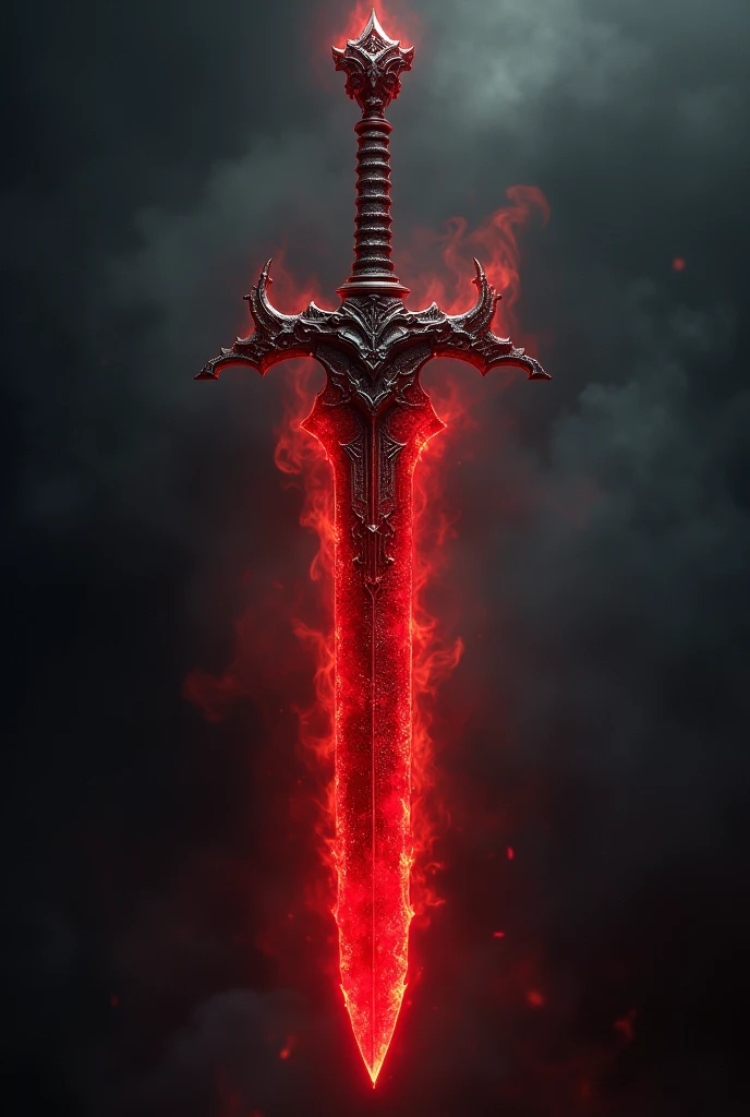 A great legendary sword with fiery details, Red Blade, blood blade, terrifying, layered with bone structure, bloody 
