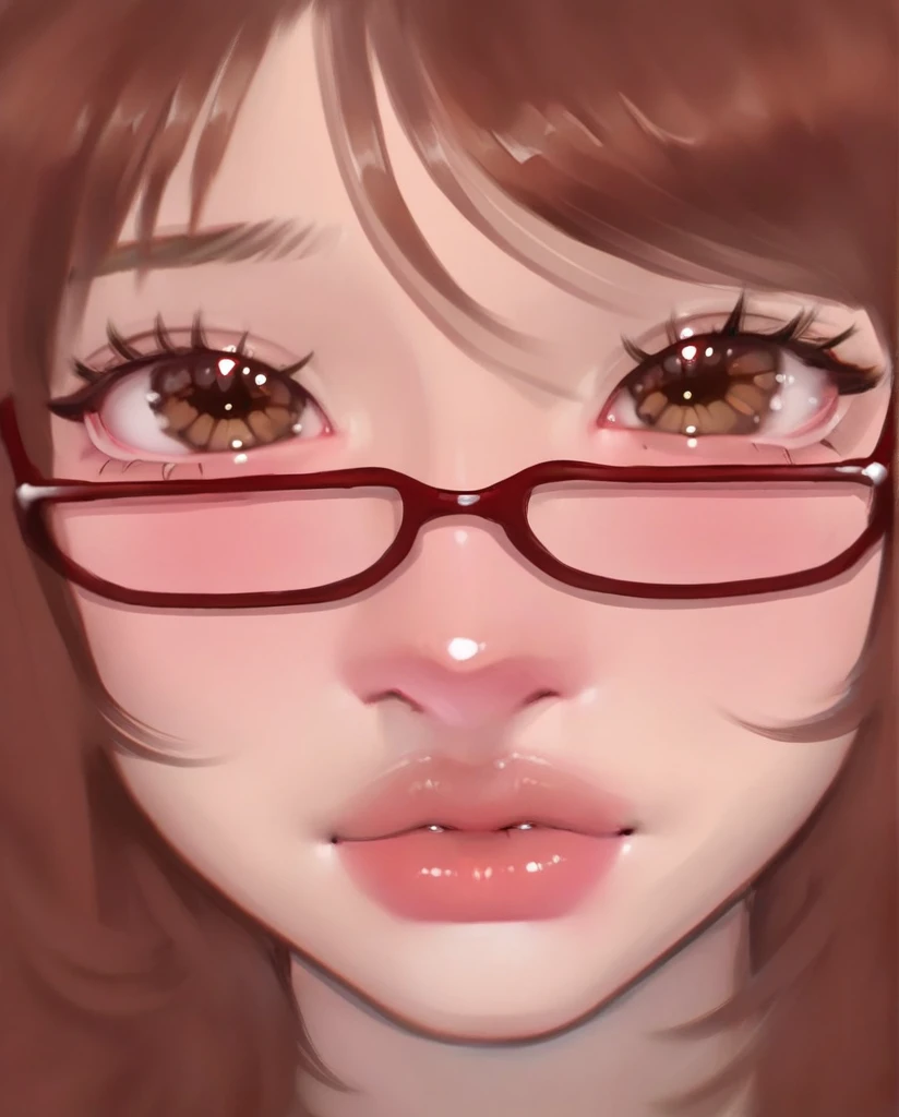 score_9, score_8_up, score_7_up, puririkaaa_style, close-up, portrait, 1girl, solo, looking at viewer,brown hair,bangs,brown eyes,blush,glasses