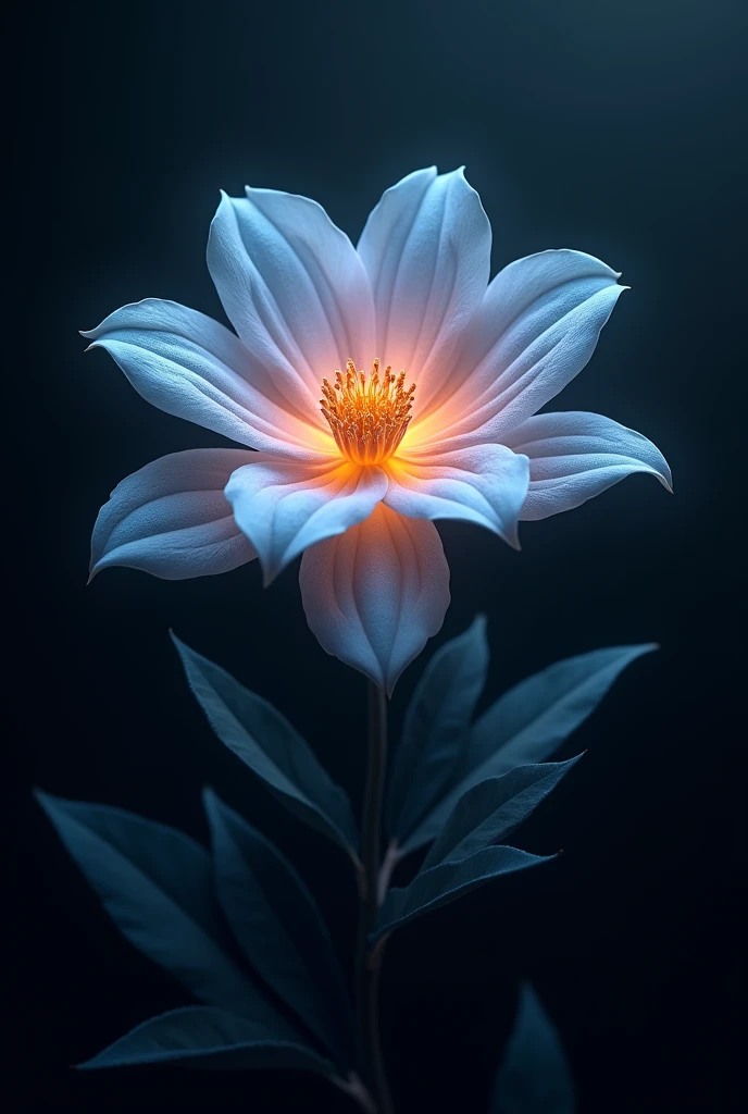 Realistic photo. A flower glowing in black background.