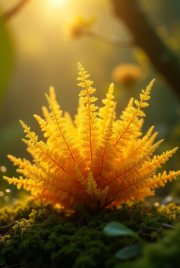 a small plant with vibrant gold leaves that shimmer in the sunlight