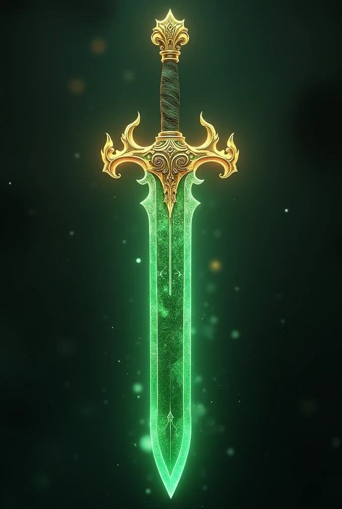 A great legendary sword with fiery detail. Green blade, green aura, jade blade, corrosion