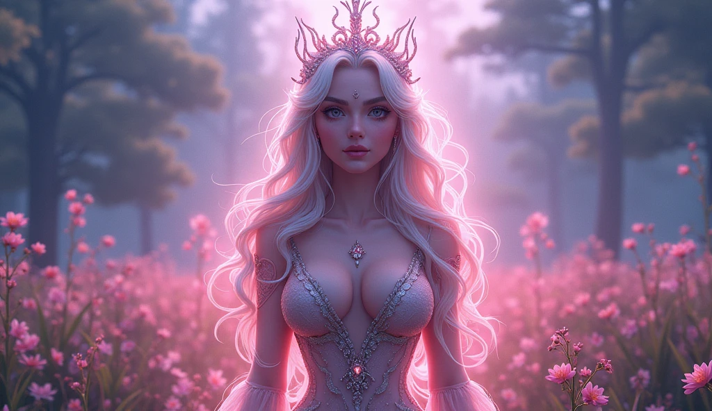 (Best quality, 8K, Masterpiece: 1.2), Very Detailed Face, Beautiful Detailed Eyes, Beautiful Detailed Lips, Ultra Detailed Big Breasts, Extremely Profiled Breasts, Extreme Detail Description, Vivid and Intense Colors, Vibrant Colors, Bright Magic Aura, Ethereal Lighting, Cute Woman in a Skimpy Dress Is Standing in a Field, Fantasy Art Style, Beautiful Fantasy Art, Epic Fantasy Art Style, Fantasy Woman, Digital Fantasy Art, Amazing Fantasy Art, A Beautiful Fantasy Empress, Very Beautiful Fantasy Art, Detailed Fantasy Digital Art, 2. 5D CGI Anime Fantasy Artwork