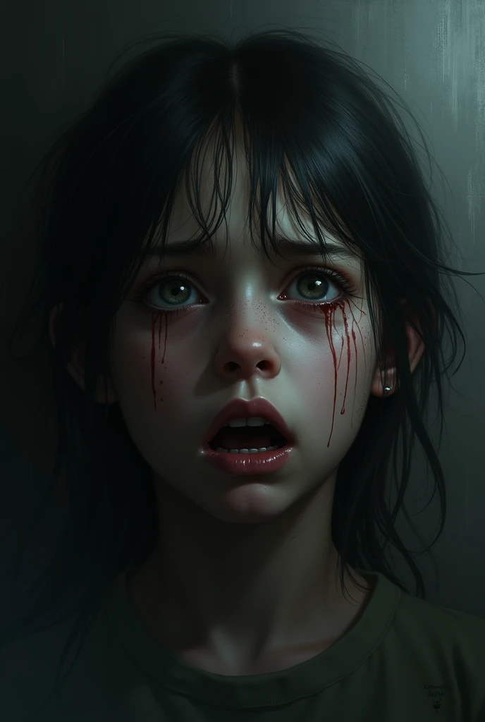 Horror picture of one girl crying very much