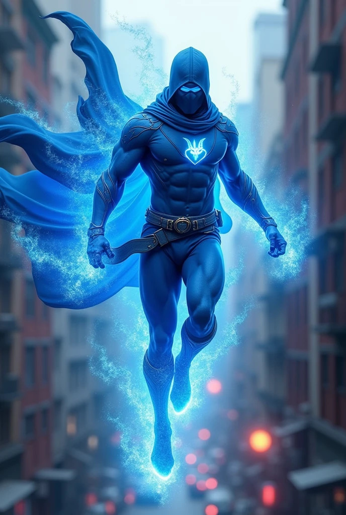 A very strong superhero with blue ninja powers with teleportation and regeneration, a little less muscular and with a lot of agility.