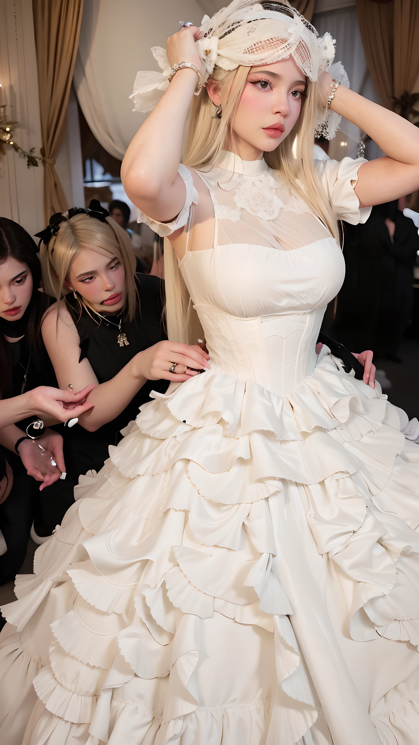 Blonde woman with long hair and piercings posing for a photo., with long black hair, with long black hair, Perfect white hair girl, Ava Max, tifa lockhart with black hair, pale porcelain white skin, anime girl in real life, with black hair, extremely black hair, very black hair, with long black hair, her hair is black