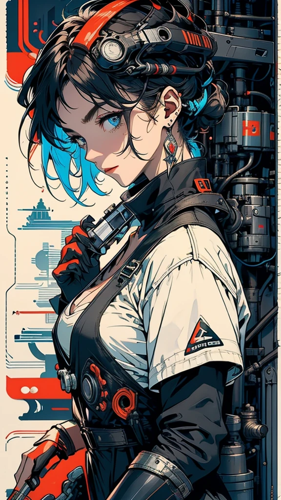 (((masterpiece, highest quality))),(((solo:1.2))),(((1girl:1.2))),32k wallpaper, very detailed, poster, vintage science fiction,(((((geometric cinematic movie poster))))), (bauhaus), shape,(((abstract))),(mid century modern),movie poster,(((((portfolio))))),(((((Close-up))))),(((((bust up))))),((((more various angle)))),(((highlight))),Vast landscape,((((heterochromia)))),(((complete. detailed face))),(((Extremely talented))),(((((most complecated machine))))),Colorful color scheme,(Cleavage),(((((unlimited mechanic Workaholic)))))