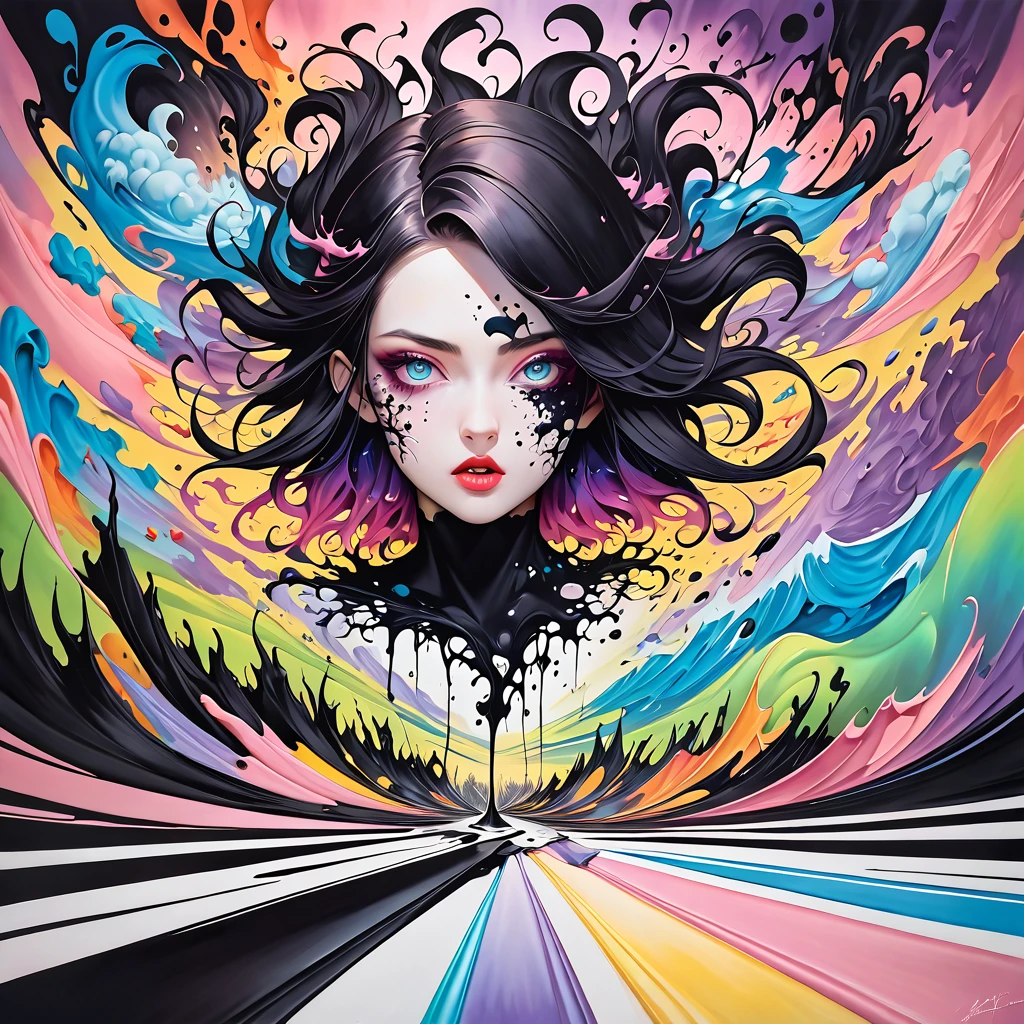 Show me the insanity, Madness beyond comprehension, ink art、cell shading、oil painting、Unrealistic surreal dark fantasy、pastel art, Break the rules of art, Suppress confusion, This is life, This ever-changing chaos is the beauty of breathing..