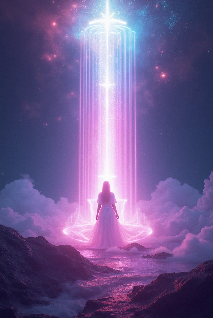 Covers for podcasts that address mystical and esoteric themes about spirituality Focus on beams of light in magenta and sky blue colors.
