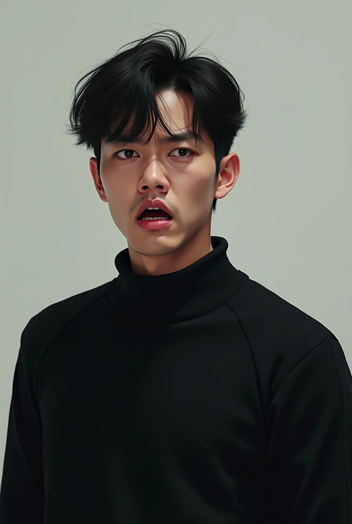 a young man in a black sweater, standing with an angry face (Korean Face)