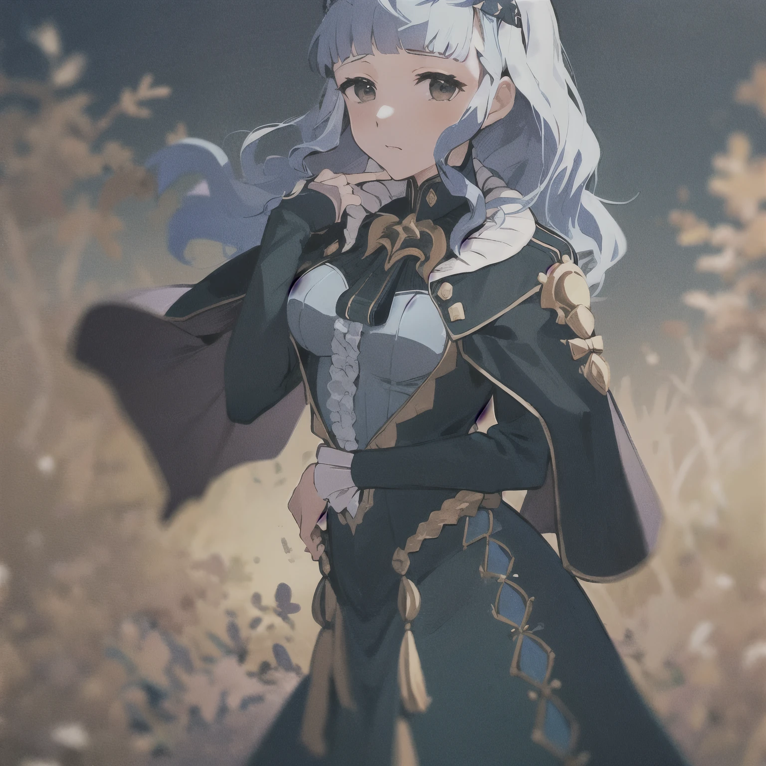 masterpiece, best quality, Marianne3Hopes, long hair, blue dress, capelet, hairband, 