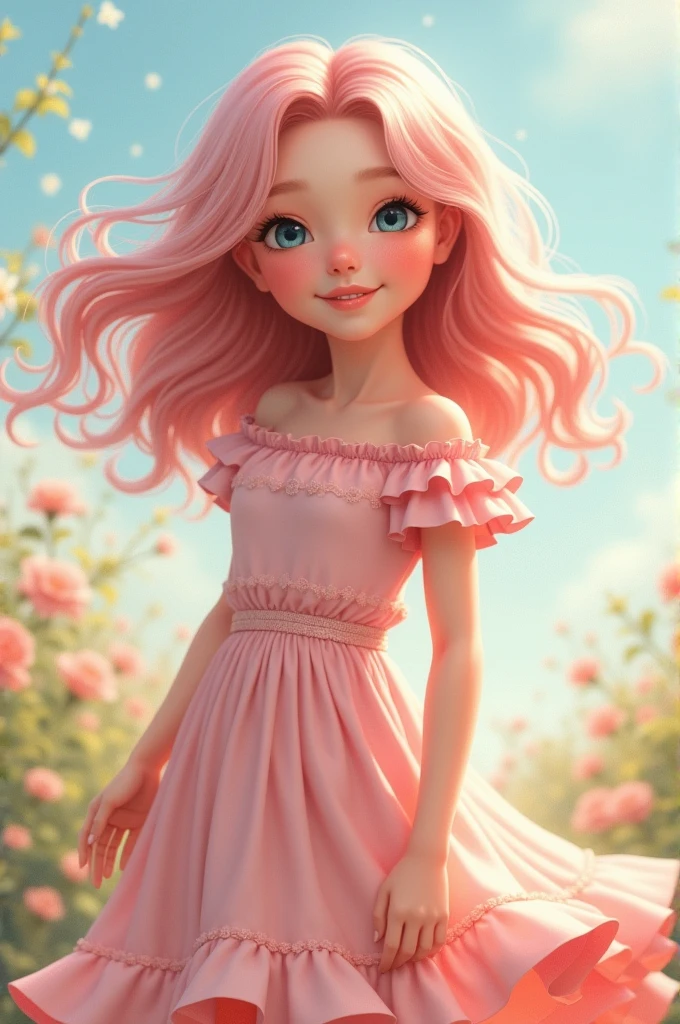 America girl sweet hair pink dress