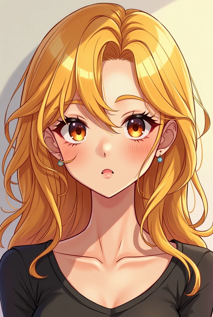 Illustration of a lively woman with golden hair、Looking straight at me with those piercing eyes