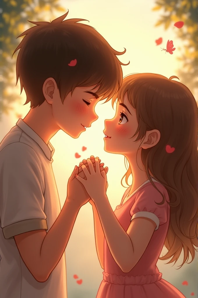 A boy kissing on girl's hand