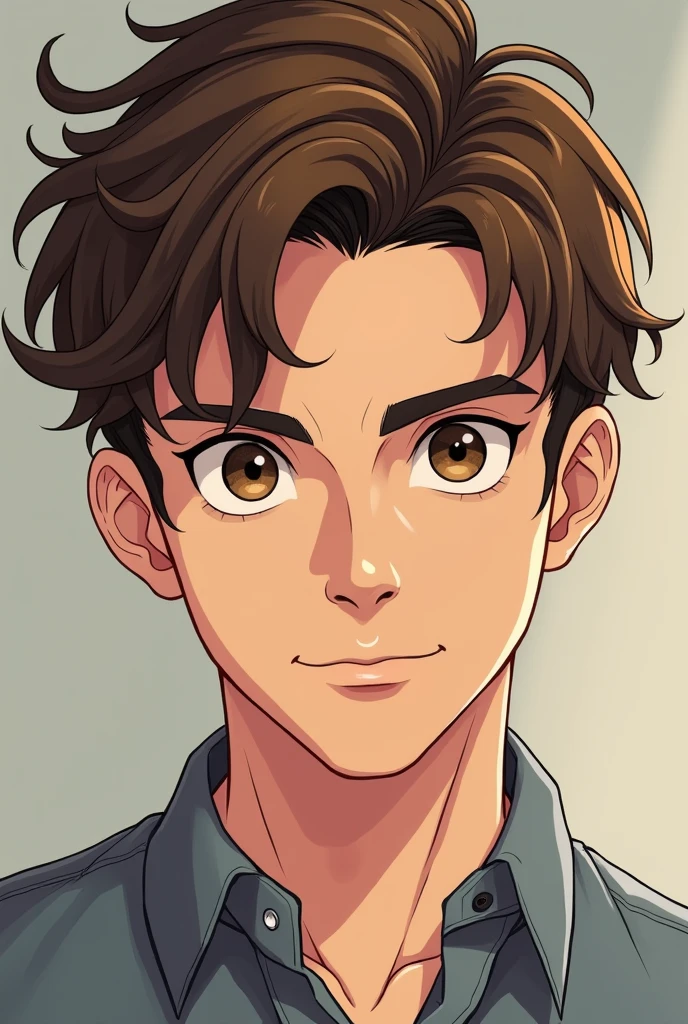 Illustration of a man with intelligent brown hair、Looking straight at me with those piercing eyes