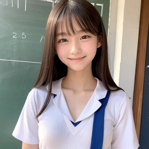1 female high schoollavicle、Nipples、She is smiling、Small breasts、The chest is wide open、Open school uniform