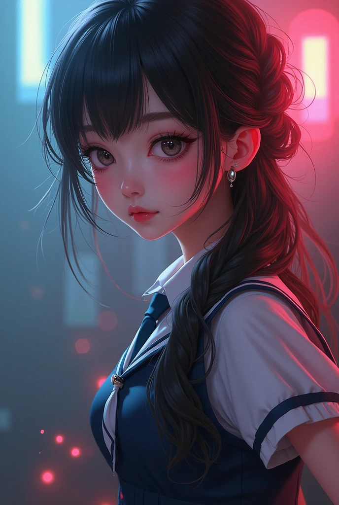 a sexy woman in a school uniform with an anal plug, detailed face, beautiful eyes, beautiful lips, high quality, photorealistic, 8k, detailed anatomy, detailed clothing, intricate details, fantasy, conceptart, vibrant colors, dramatic lighting