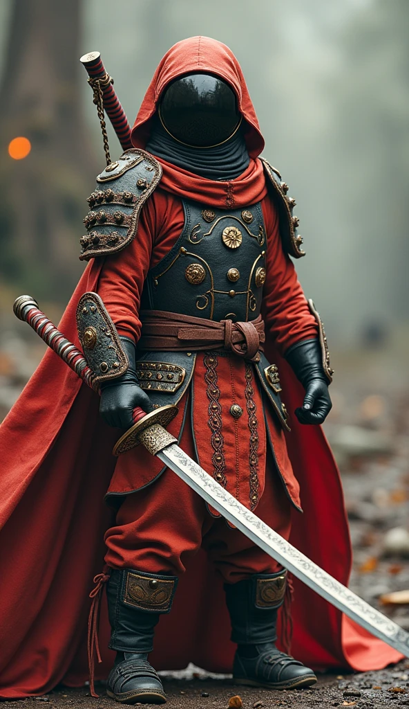 Rocket is holding an exquisite, long katana with intricate designs, ready for action.