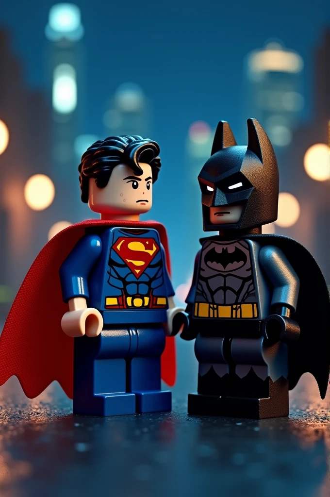 Superman and Batman in lego art, night