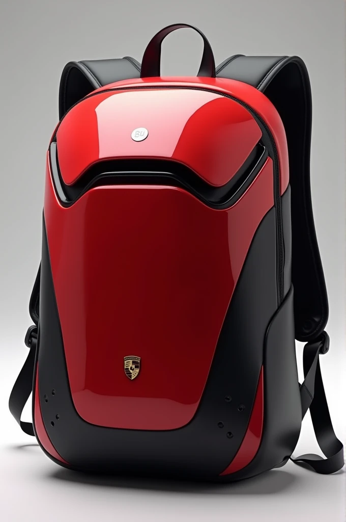Design me a backpack that looks like a Porsche, whose closure would be that of a hood with a magnetic system