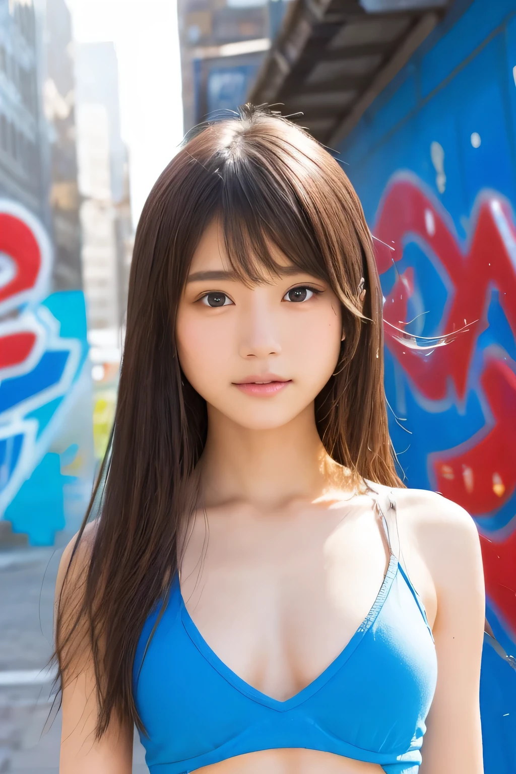 (Highest quality:1.4), (Very detailed), (Very detailed美しい顔), (dance:1.8), (Beautiful face and eyes:1.5), , Evenly balanced eyes, (Hip Hop Dance Practice:1.3), Beautiful face and eyes, iris, The Beauty of Japan, (Skinny body type:1.3), (Flat Chest:1.3), T-shirts, Smooth, Very detailed CG synthesis 8k wallpaper, High-resolution RAW color photos, Professional photography, Light, BackLight, dream-like, impressive, Written boundary depth, (Spray graffiti on the wall:1.4), (Face close-up:1.3), (Shooting from below:1.3)