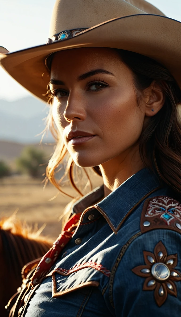 western cowboy style, cowgirl, fot, best qualityer, realisitic, realisitic, details Intricate, (fine-details), (details Intricate), cinematic light, best qualityer backlight, clear lines, 8k, super high resolution, pureerosface_v1,