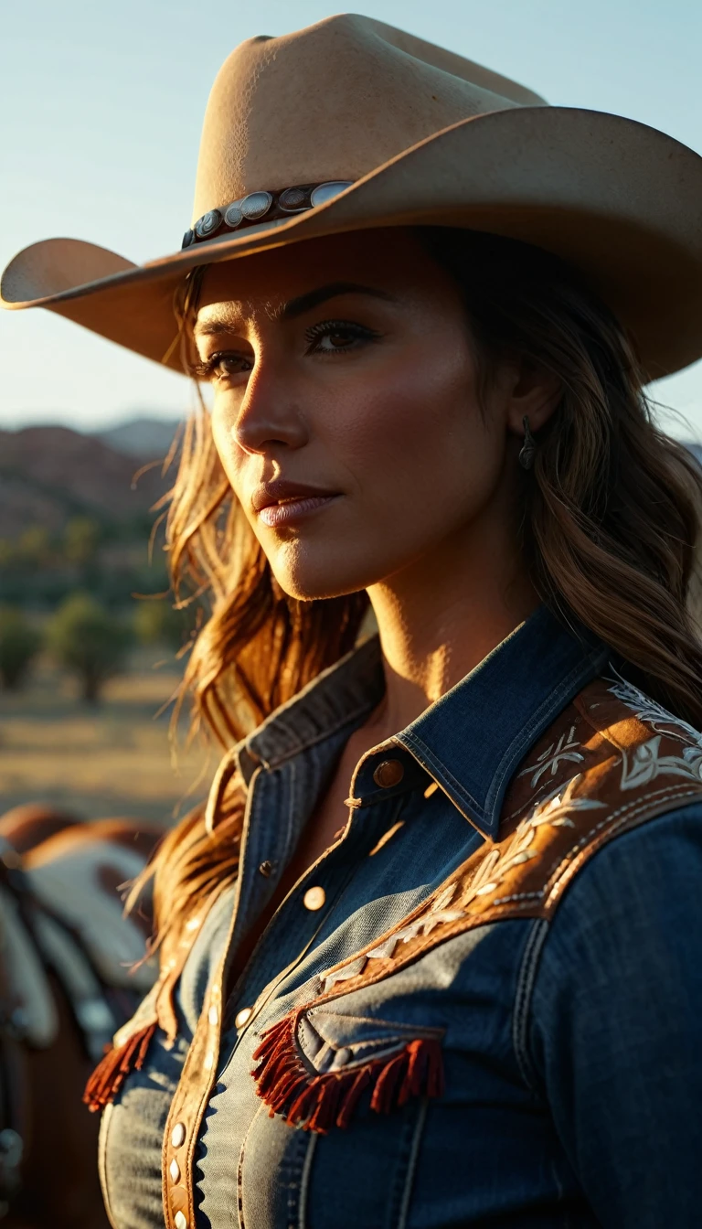 western cowboy style, cowgirl, fot, best qualityer, realisitic, realisitic, details Intricate, (fine-details), (details Intricate), cinematic light, best qualityer backlight, clear lines, 8k, super high resolution, pureerosface_v1,