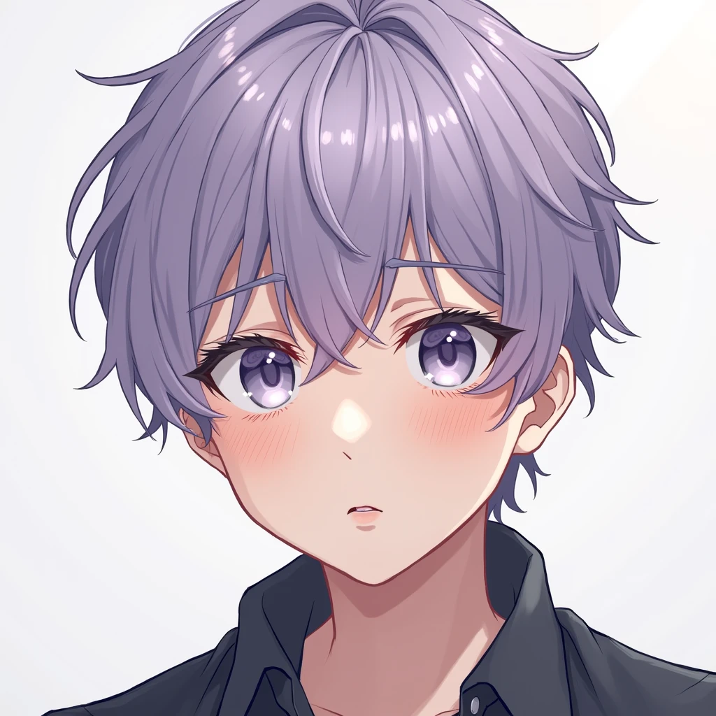 Illustration of a humble man with light purple hair、Looking straight at me with those piercing eyes