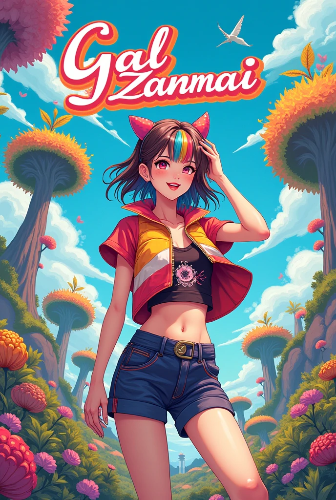 「Gal Zanmai」The text is displayed on top of the illustration of a girl.。Please make a landscape illustration