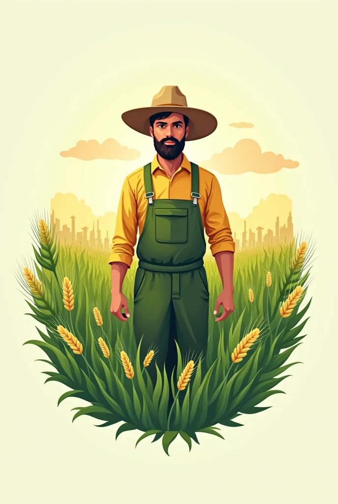 create a professional logo named " Yadav Krishi form" A farmer human being is a wheat field khada in agriculture in India