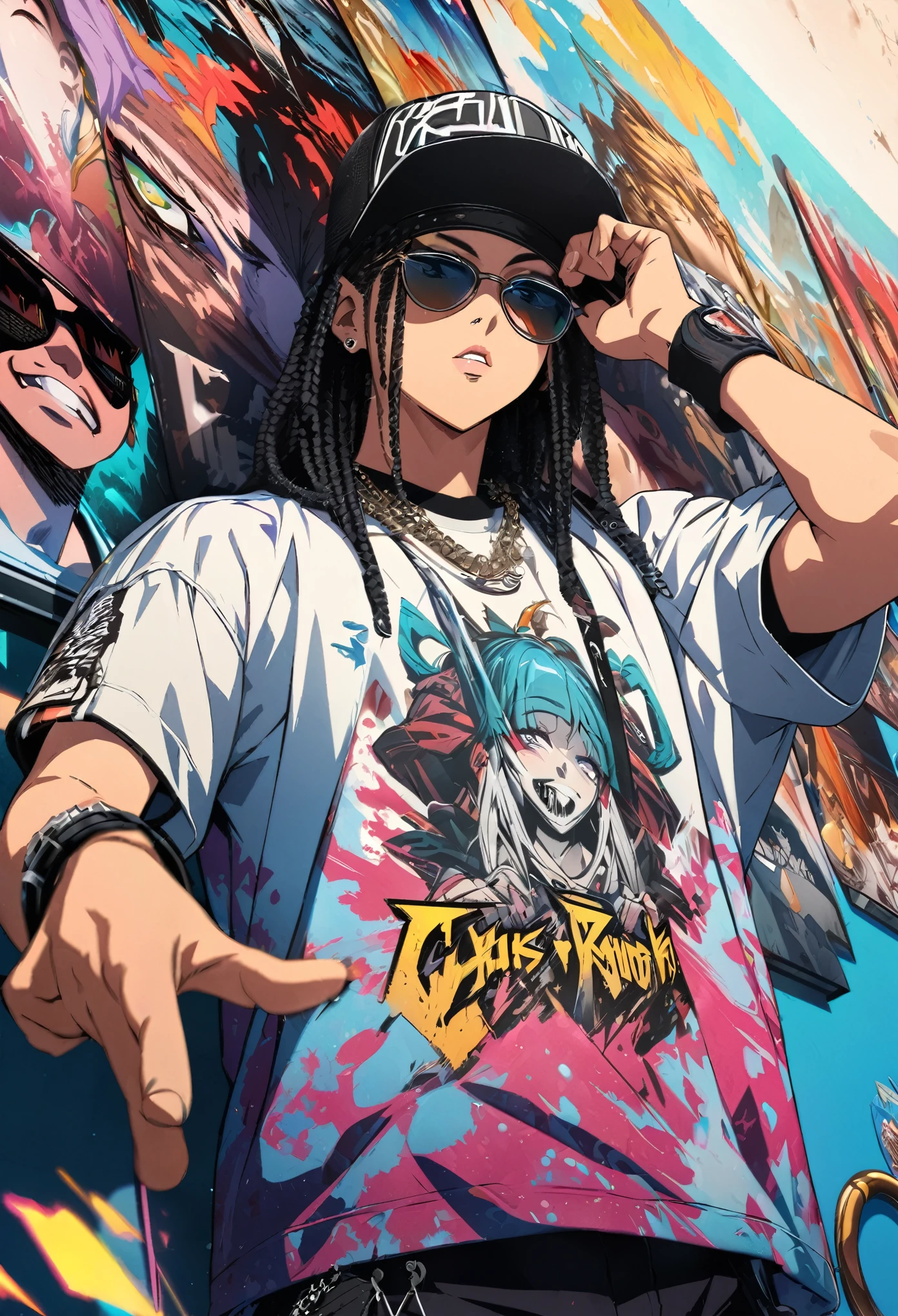 masterpiece, Highest quality, Highly detailed CG Unity 8k wallpaper, This illustration is based on a rapper and is very cool. It&#39;s big, Sharp eyes and a knitted hat covering the face. Wear a hood over a knit hat. Wearing pants. He is wearing black high-top boots.. I was holding a big, Painted wall. The background is a realistic dark slum. Spotlight Light. Bokeh Photo, (soft) concentrated):1.2, out of concentrated highlights, Dreamy atmosphere, Glowing circle, Fascinating Depth, Depth of written boundary