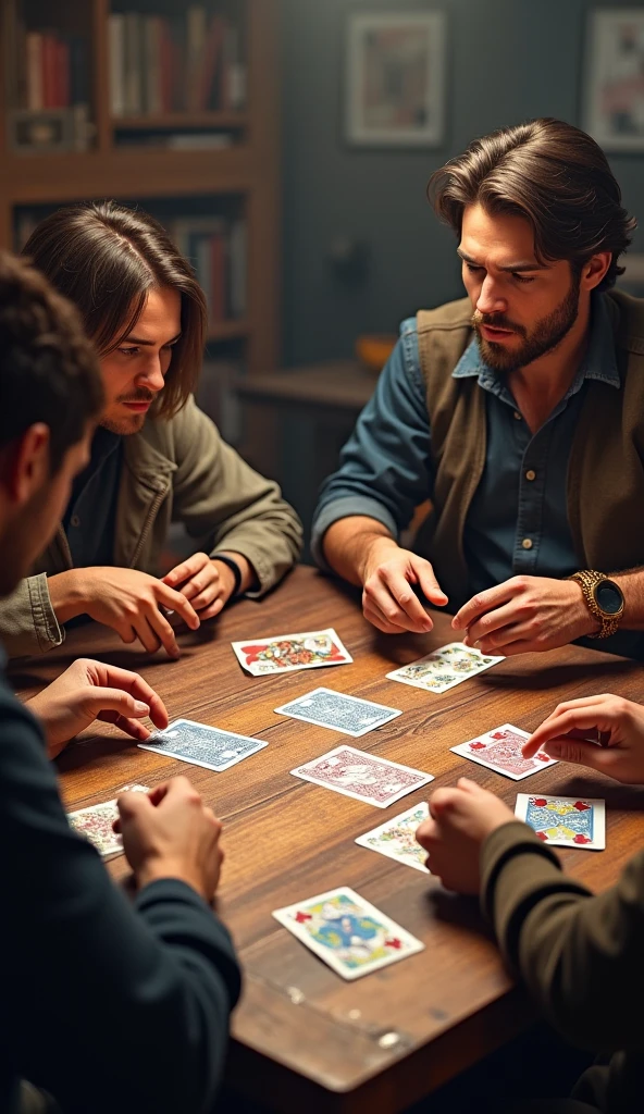 card game, cards on table, players play card game,