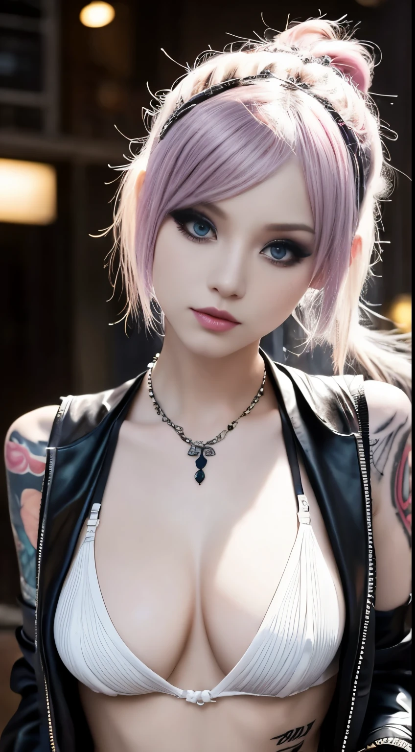 Tips for the first topic are as follows: quality, 8k, 32K, On a table:1.3), ultra - detailed, (realistically:1.4), white colors, Albinism, Punk Girl, Detailed eyes, Upper part of the body, Luxurious Punk Hairstyle, Avant-garde punk fashion, Avant-garde makeup, numerous piercings, There are a lot of tattoos, streets background, backlight effect, shallowdepthoffield, vague background"