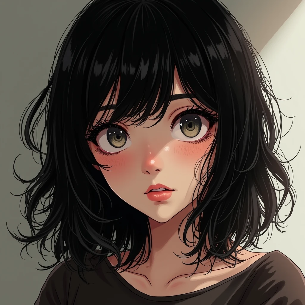 Illustration of a woman with black hair and a captivating atmosphere、Looking straight at me with those piercing eyes