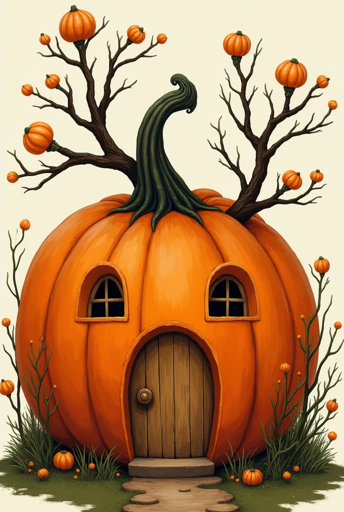 the word pumpkin house written with plant branches