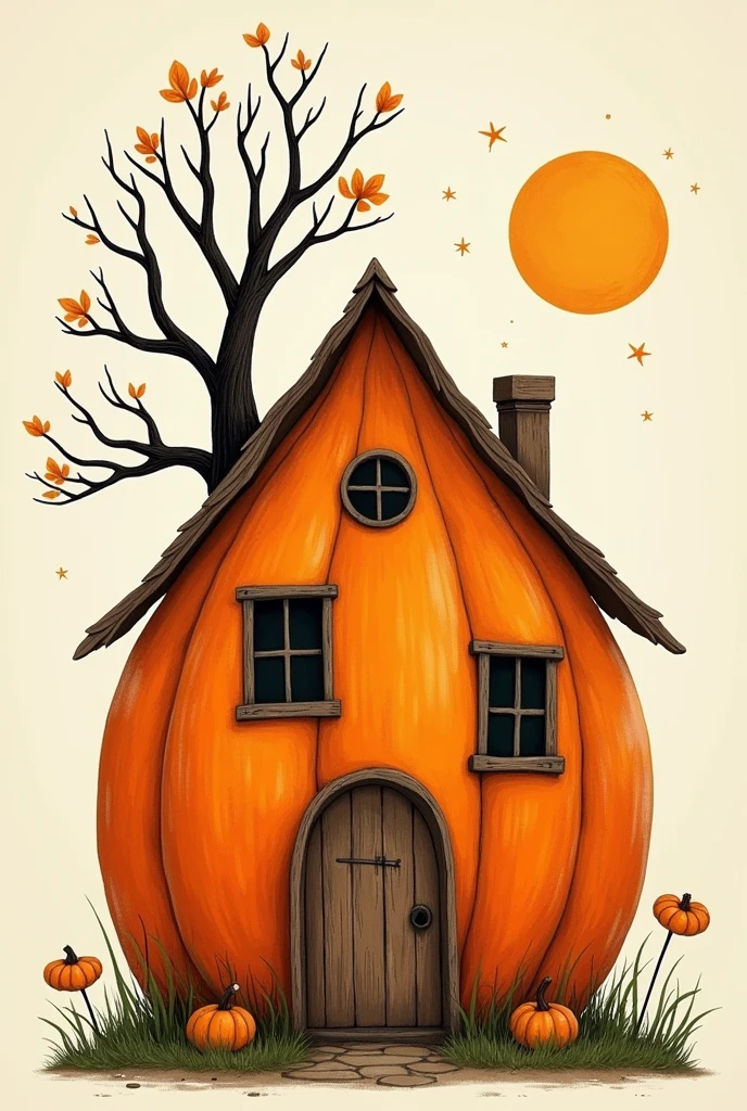 write the word pumpkin house with plant branches
