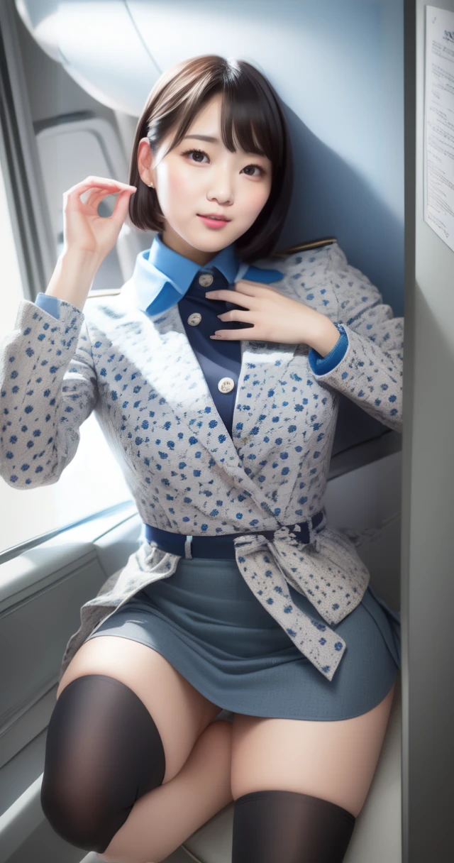 (knee length tight skirt)5,(thin polka dot jacket)5,(blue gray skirt)5,(bright floral shirt)5