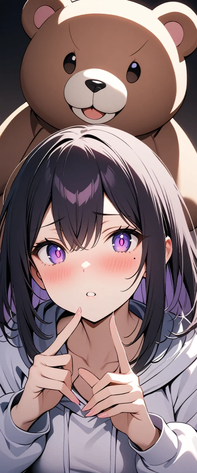 large breasts、wet.arms、looking at viewer、cowboy sot,(((overhead shot)))), ((((1girls/2boys))), spoken 〇〇、nsfw, penis, pussy, under boob,erect nipples present in the indoor pool,Sex between men and women、sketch、Purple Hair、She has a small ribbon on her head、Big Tits、doggystyle
