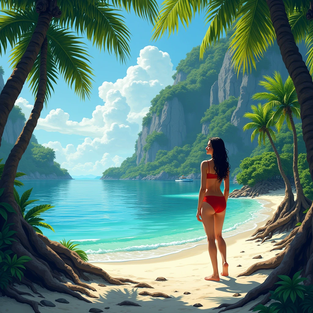 (Mysterious Island:2.0)、Tropical sandy beaches、Lush mangrove forest、Lots of beautiful women、smile、Laughter、, Detailed marker outline, cute, Art Brut Style, Dynamic pose, whimsical expression, Bright and vibrant colors, Dynamic Lighting, Digital Painting, masterpiece, (Highest quality,4K,8k,High resolution,masterpiece:1.2),Very detailed,(Realistic,photoRealistic,photo-Realistic:1.37)