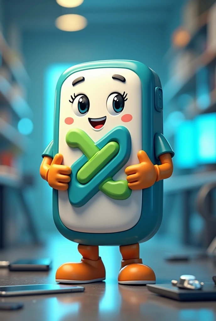 I would like a mascot for a company that respects cell phones and sells similar items such as chargers, speakers, and headphones called Diagnostics and Solutions and its logo is made up of a dyna s in green and blue that is eye-catching and original. I don't want it to be called Dynas.