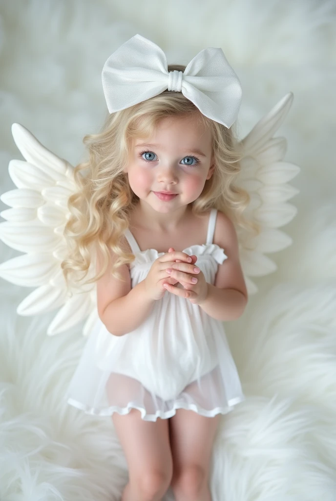White Angel, White ribbon, pastel White angel ring, white one-piece,white and angel wings, cute white background ,White long Curl hair,glitter White eyes