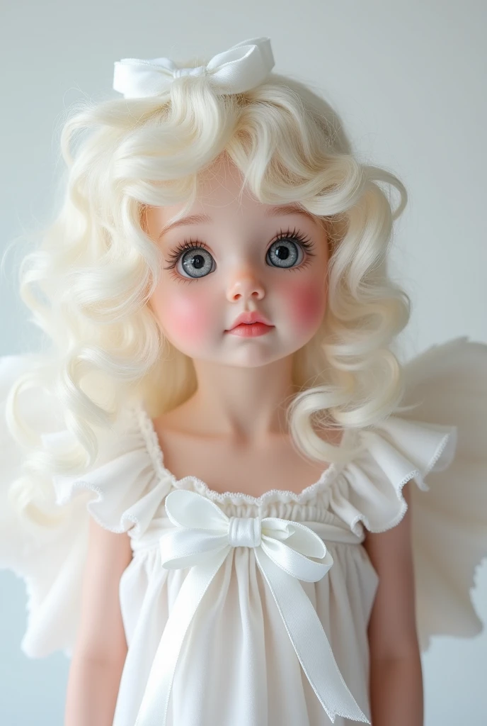 White Angel, White ribbon, pastel White angel ring, white one-piece,white and angel wings, cute white background ,White long Curl hair,glitter White eyes